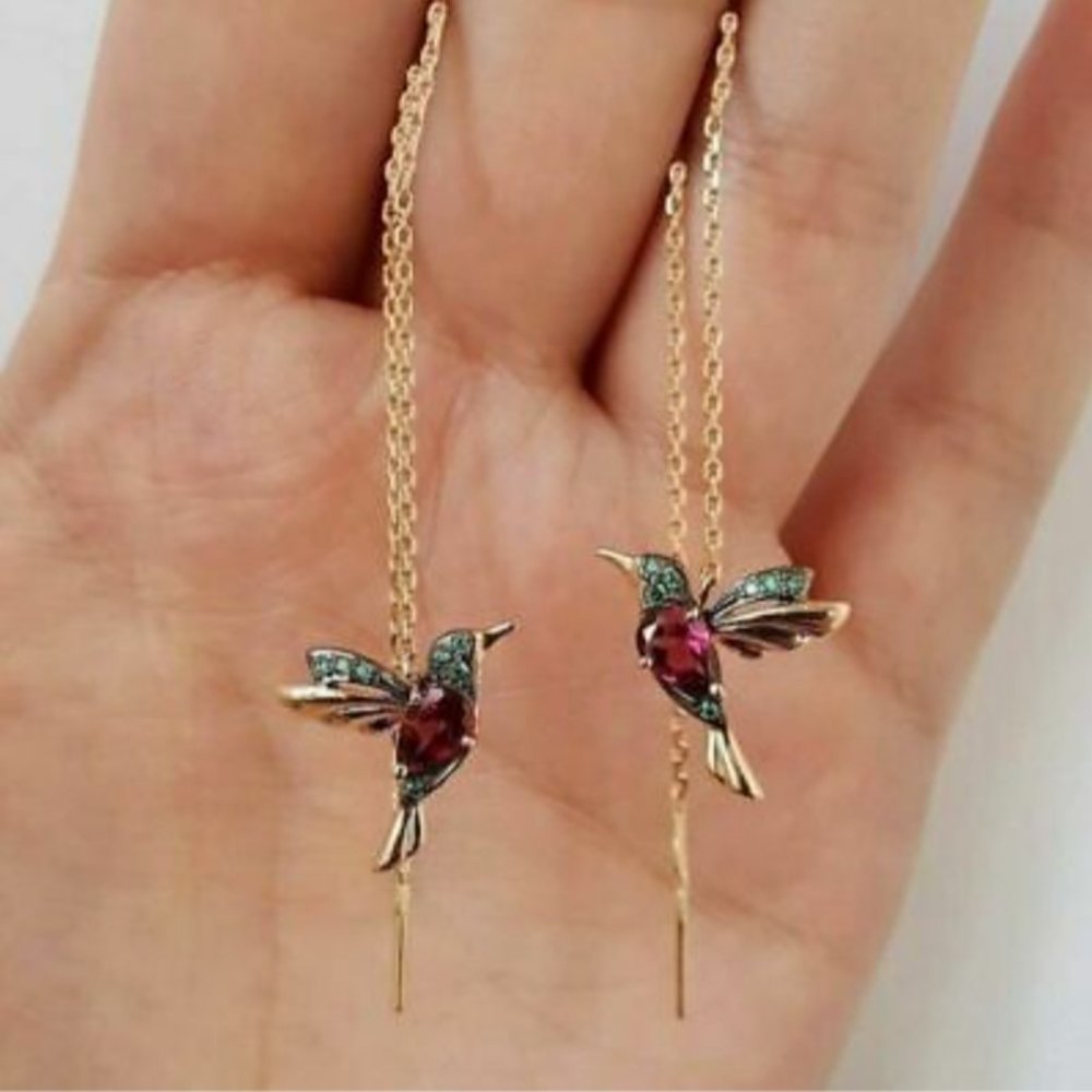 Crystal Hummingbird Threader Earrings